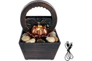 ZLHETWT Tabletop Fountain Meditation Water Fountain with Light Creative Small Waterfall Desktop Decorations Sound Relaxation 