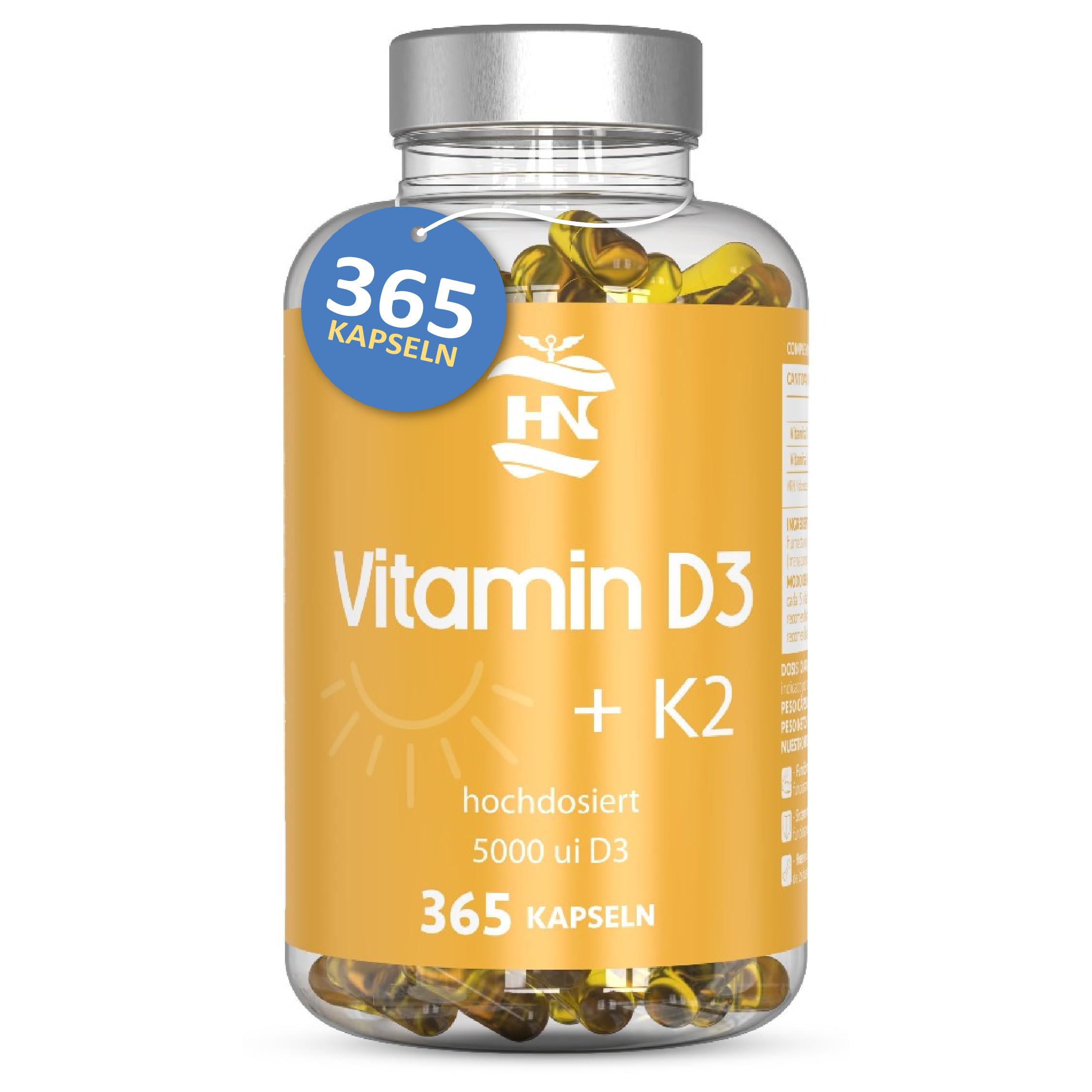 Vitamin D. (5000 IE) 365 Kapseln Vitamin D3 + K2 Hochdosiert Unterstützt Immun Und Knochenfunktion Hohe Konzentration Antioxidantien Antifettiga Weichkapseln Premium