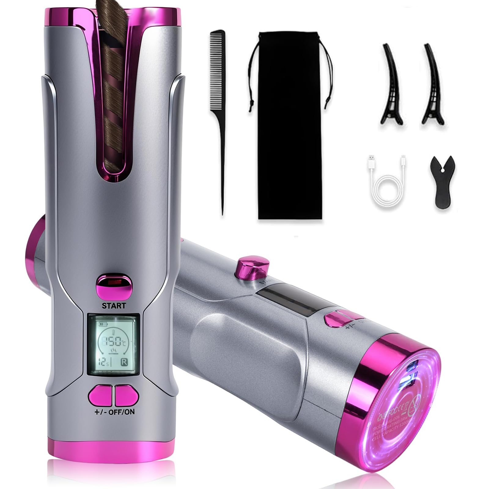 Photo 1 of ***MISSING CHARGER*** Cordless Automatic Rotating Curling Iron - 5200mAh USB Rechargeable Beach Wave Curler with U-Shape Anti-Tangle Barrel, 6 Temp Settings & LCD Display, for Long Hair