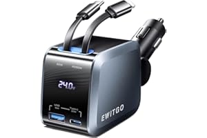 EWITGO Retractable Car Charger, Car Accessories, 72W Fast Charging USB C Car Charger with 4FT Retractable Cables and 2 Ports, for iPhone 16 15 14 13 12, Samsung etc Warm Grey