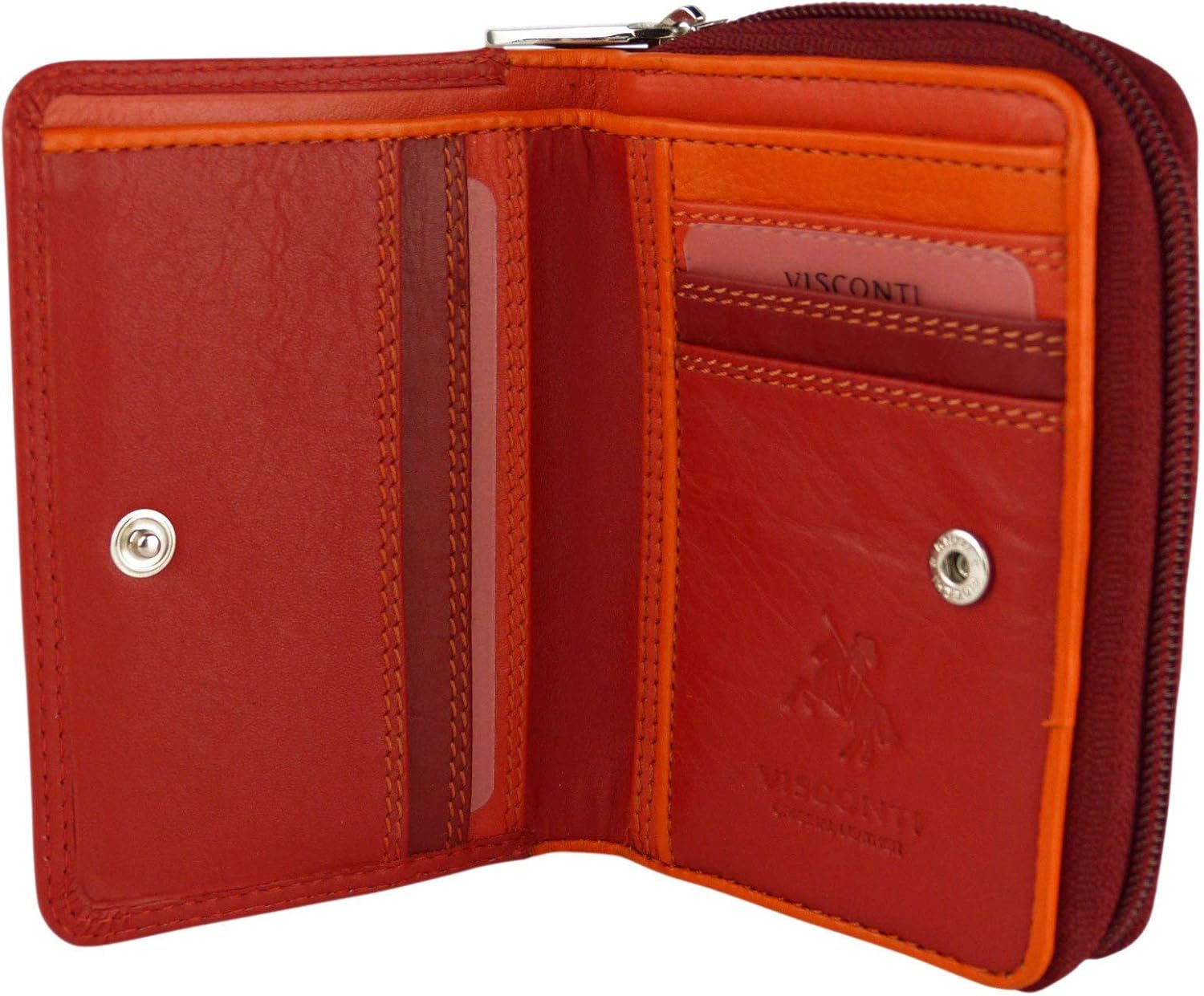 Visconti Ladies Compact Leather Purse/Wallet Shades of Colours Gift Boxed Fashion (Shades of Red)(Size: 115mm x 90mm x 30mm ( 4.5inch x 3.5inch x 1.25inch))