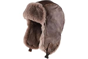 KAZZHA Leather Trapper Hat for Winter Fur Hat with Ear Flaps for Men Women Warm Russian Hat Waterproof Trooper Cap