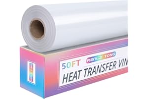 RENLI·TONG RENLITONG White Iron on Vinyl 12Inch by 50ft Roll HTV Heat Transfer Vinyl for T-Shirt HTV Rolls for All Cutter Machine - Easy to Cut & Weed for Heat Transfer Design