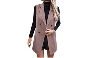 Womens Wool Long Vest Fashion Lapel Double Breasted Tweed Blazer Dressy Casual Work Coat Jacket Fall Winter Outerwear