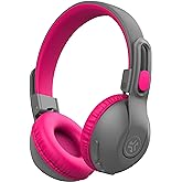 JLab JBuddies Studio 2 Wireless +Wired On-Ear Kids Headphones, Grey/Pink, 65+ Hour Battery Life, Volume Safe, Volume Limiter, Folding, Adjustable, Noise Isolation, with Mic