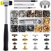Qfun 120 Set Snap Fasteners Kit for Leather 12mm Metal Button Snaps Press Studs with 4 Setter Tools, 1 Hammer, 4 Color Leathe