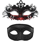Pretishows Couple Masquerade Mask Set - Venetian Style Masks for Halloween, Costume Parties and Carnival