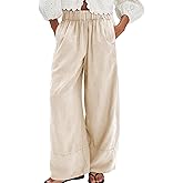 SeeLuNa Linen Pants for Women Cotton Baggy Boho Casual Palazzo Pants Wide Leg Long Lounge Trousers with Pockets