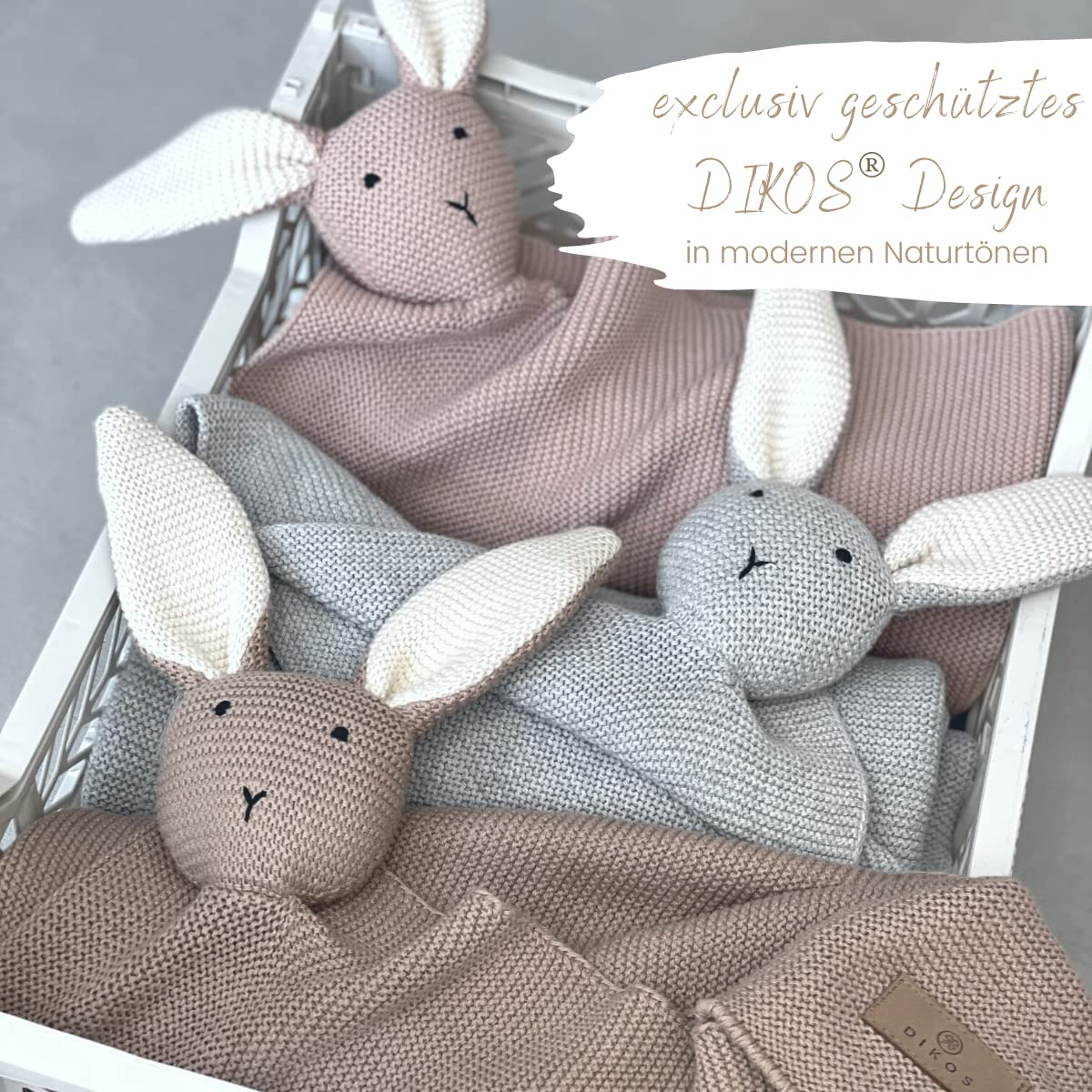 DIKOS Original 2-in-1 Babydecke & Kuscheltuch SCHMUSE-Hase (grau) – schönes Geschenk zur Geburt für Neugeborene Mädchen/Junge – aus weicher Bio-Baumwolle (GOTS) – ideal als erstes Baby Kuscheltier 6