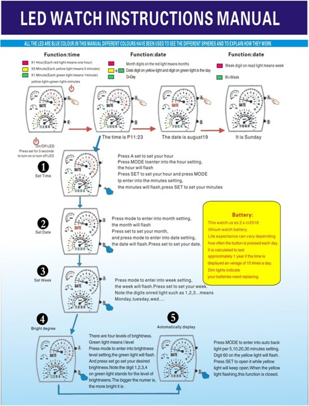 led watch instructions manual