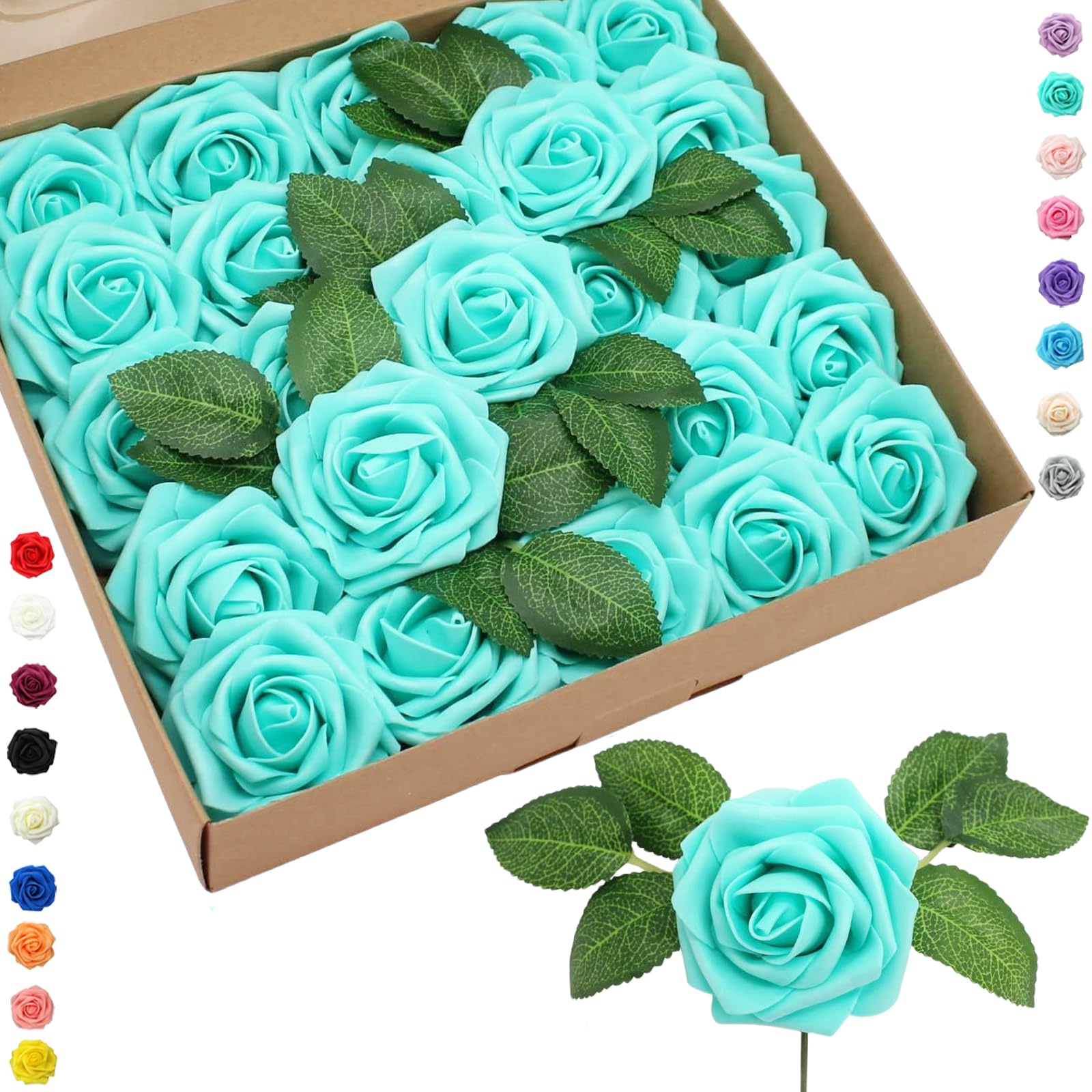 25pcs Faux Light Blue Roses, Real Touch Foam Artificial Flowers With Stem for Wedding Decor, Bridal Shower, Crafts, Home, Baby Shower, Valentine's Day Decoration