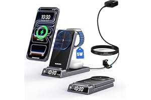 Wireless Charger for Apple, Magnetic 3 in 1 Charging Station with Clock, Foldable Travel Wireless Charging Stand for iPhone 1