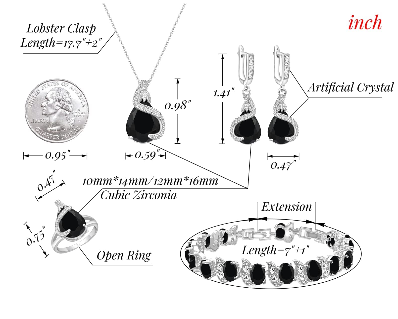 GZWHD Jewelry Set for Women Water Drop Cubic Zirconia Artificial Crystal Earrings Pendant Necklace Open Ring Tennis Bracelet Wedding Anniversary Birthday Engagement Gift for Bridesmaid Wife Girlfriend Friend