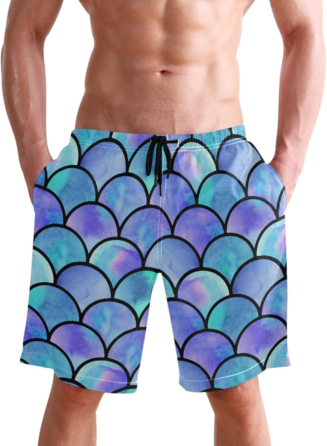Mens Swim Trunks Mermaid Scale Swimwear Short Bathing Suit Swimsuit