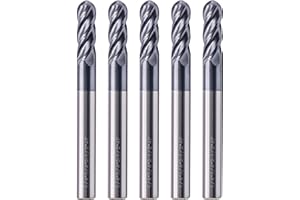 BestParts High Performance 5pcs Solid Carbide Ball Nose End Mills, AlTiN Coated, 4 Flute, 30 Degree Helix, 1/4" Cutting Diameter, 1/4" Shank Diameter, 3/4" Length of Cut, 2-1/2" Overall Length