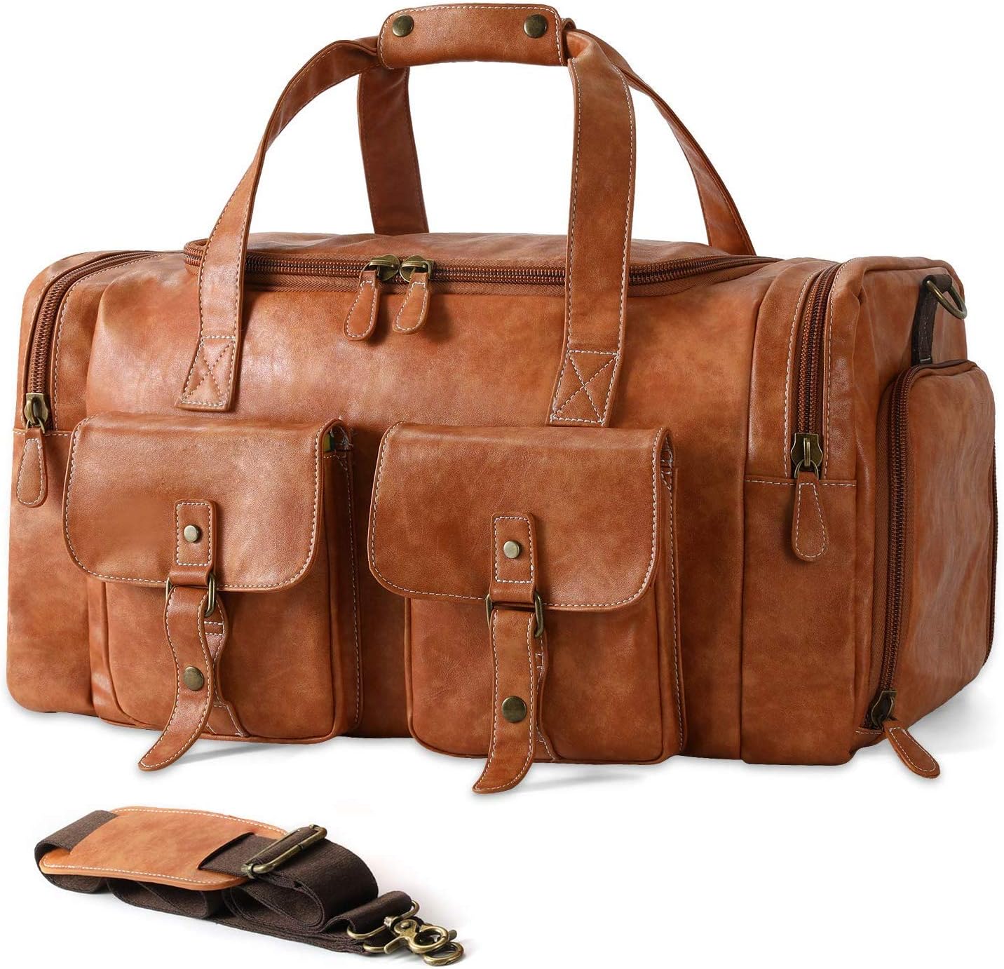 Zeroway PU Leather Travel Duffel Bag with Shoe Pouch Large