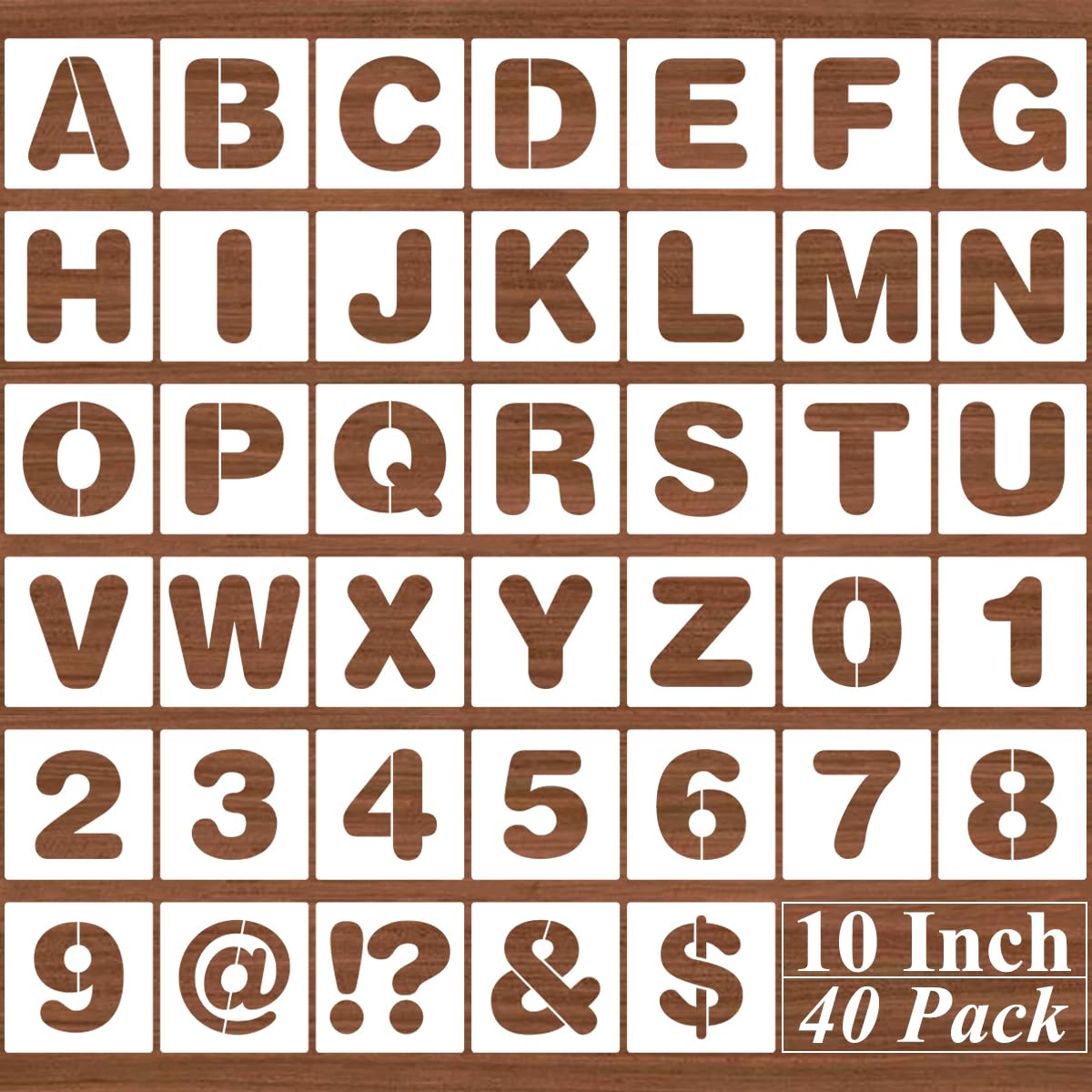 Photo 1 of 10 Inch Alphabet Letter Stencils - 40 Pack Letter Number Stencil Templates with Signs for Painting on Wood, Reusable Calligraphy Letters Stencils for Chalkboard Fabric Wood Signs
