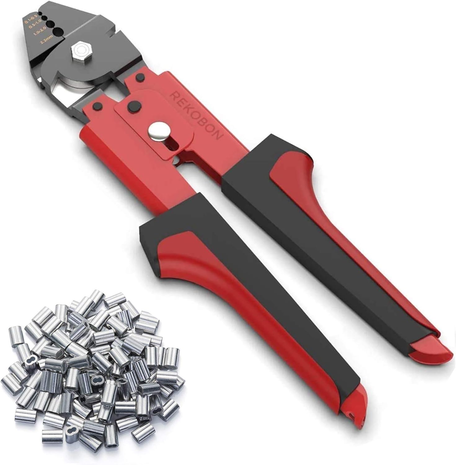 Best Ferrule Crimper - The Industry Companion 2 Crimping Tool, Wire Rope Crimping Tool, Up To 2.2mm Swager Crimper Fishing Wire Crimping Tool with 100 PCS Aluminum Double Barrel Ferrule Crimping Loop Sleeves Kit with Cutting Function for Cable - -