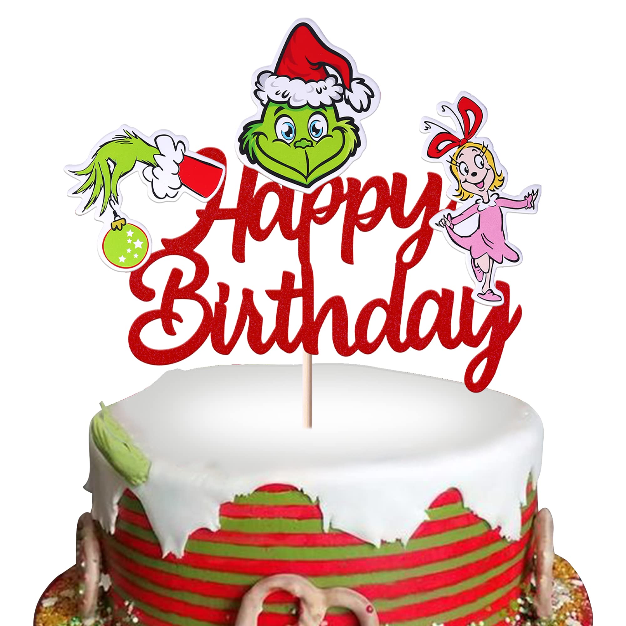 SYKYCTCY 1 Pack Christmas Cake Topper Glitter Merry Christmas Cake Topper Picks Decorations for Xmas Theme Baby Shower Girls Birthday Party