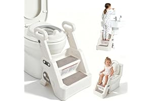 LIVINGbasics Foldable Potty Training Seat, 2 in 1 Height Adjustable Kids Potty Seat with Anti-Slip Step Stool Ladder and Soft