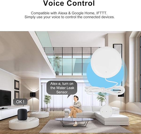 OWSOO WiFi Wasserlecksensor Wasserlecksuchgert Alarm Wasserstand berlaufalarm Tuya Smart Life App Fernbedienung Kompatibel mit Alexa Google Home IFTTT fr die Sicherheit zu Hause