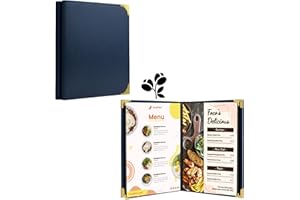 GLIMVILO 2-Pack Navy Faux Leather Menu Covers - 8.5 x 11 Inch Menu Book with 2 Pages for 4 Views - Perfect for Wine Lists, Drinks, and Menus - Stylish and Durable Menu Holder