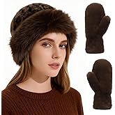 3 Pieces Faux Fur Bucket Hat Set Women, Winter Fluffy Fisherman Plush Warm Hats Warmer Bucket Hat Sherpa Lined Mittens Glove