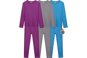 VZV 3 Set Girls Thermal Set Kids Thermal Underwear Fleece Lined Girls Base Layer Long Johns for Kids Cold Weather