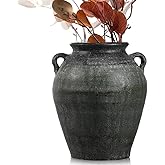Mimorou Christmas Norfolk Pine Branches Ceramic Vase with 2 Handles 11 Inch Tall Terracotta Rustic Vintage Vase for Christmas Stems DIY Crafts Home Decor(Black)