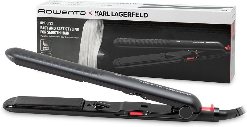 x Karl Lagerfeld Extra Liss SF411L-Plancha de pelo con Recubrimiento de Keratina, Turmalina, pantalla LED, apagado autómatico, negro, 9 cm x 4.5 cm