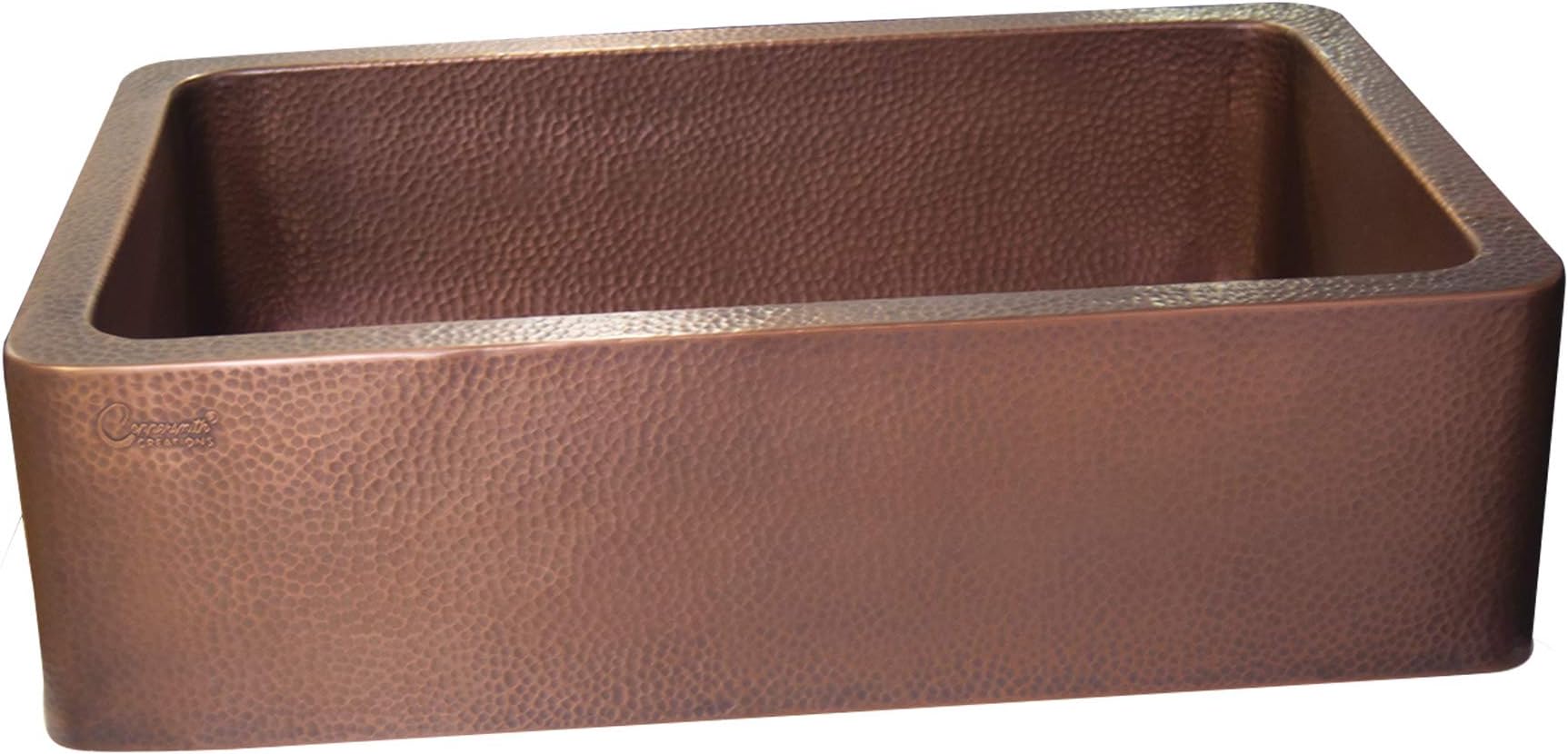 Coppersmith Creations 33 x 22 x 9 inch Single Bowl Kitchen Sink Hammered Front Apron Copper Kitchen Sink