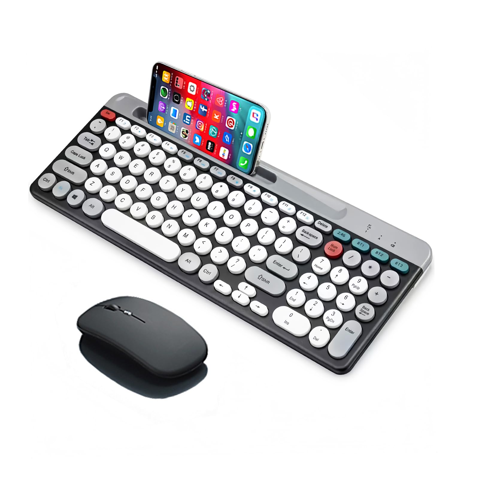 Photo 1 of ***MISSING BLUETOOTH***Wireless Keyboard and Mouse Combo with Phone Tablet Holder, Rechargeable Dual-Mode (Bluetooth 5.0 and 3.0 +2.4G) Multi-Device Silent Mouse for Windows, iPad, Tablet, MacOS,iOS,Android (White+Grey)