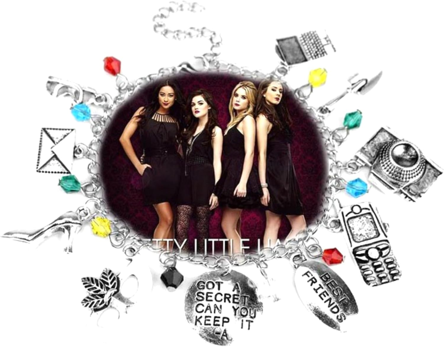 Amazon Com Blue Heron Pretty Little Liars 10 Logo Charms Lobster Clasp Bracelet W Gift Box Jewelry