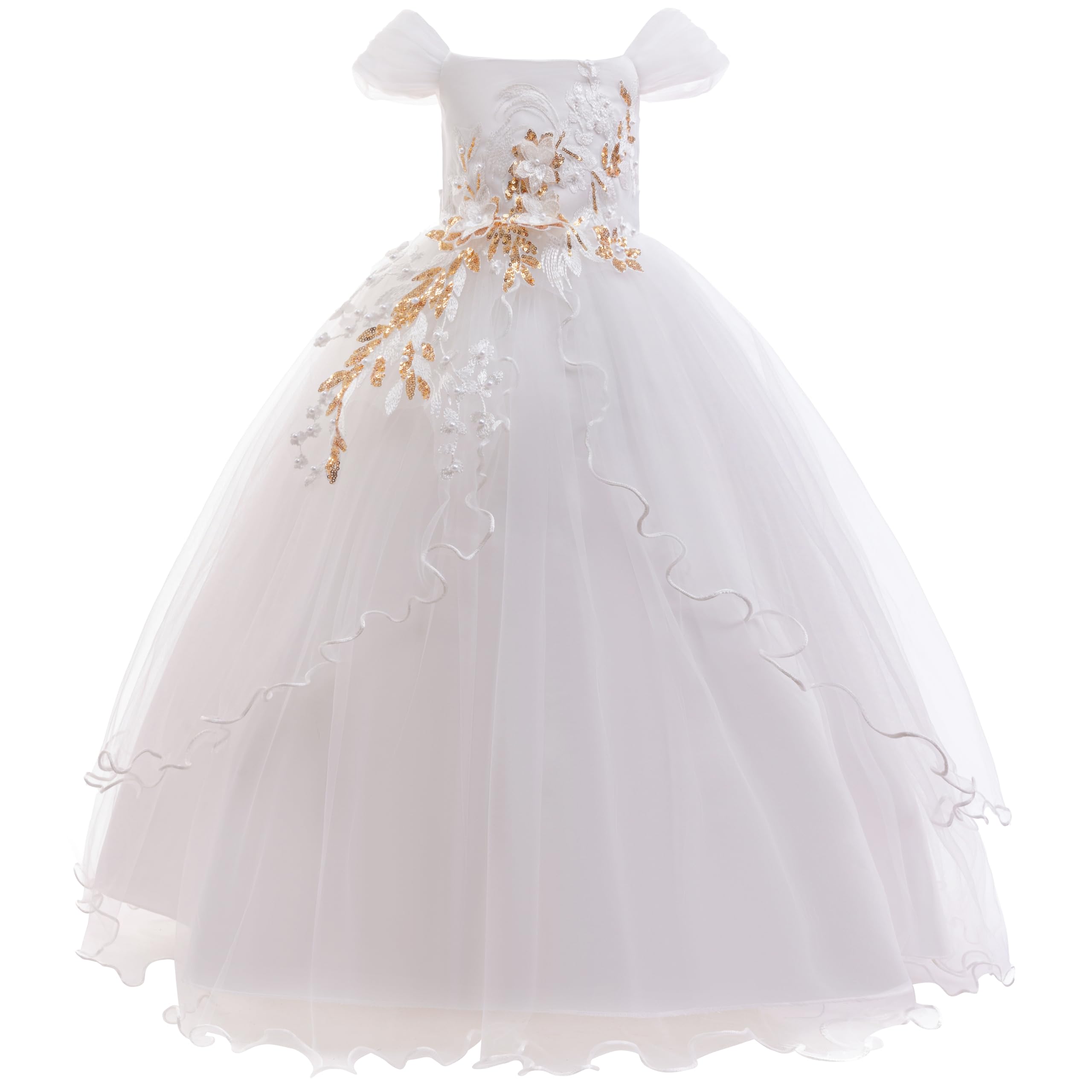 Photo 1 of Weileenice White Flower Girl Dresses for Wedding 9 10 Off Shoulder Embroidery Girls First Communion Pageant Lace Bridesmaid Dress Vintage Kid Formal Princess Easter Birthday Party Gown