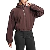 THE GYM PEOPLE Women’s Half Zip Crop Pullover Sweatshirt Fleece Loose Fit Workout Tops with Pockets Drawstring Hem