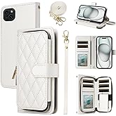 Furiet Wallet Case for iPhone 14 Plus 6.7 inch with Wrist Strap, Shoulder Strap, 9+ Card Slots Leather Stand Cell Phone Cover for i-Phone 14+ iPhone14Plus 5G i i14 + iPhone14 14Plus Women White