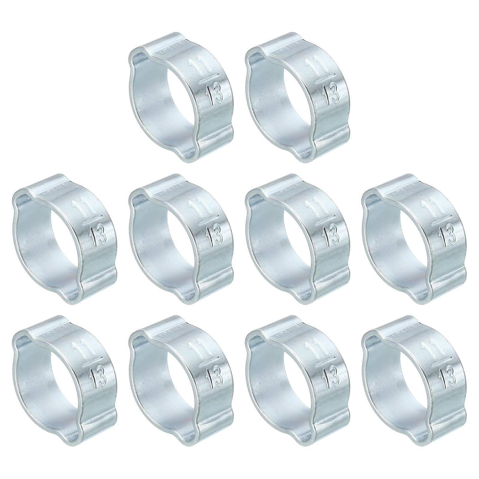 PATIKIL 30 Pack 11-13mm Double Ear Hose Clamp, Galvanized Steel Crimp Rings for Tubing Pipe Fitting Connections, Silver Tone