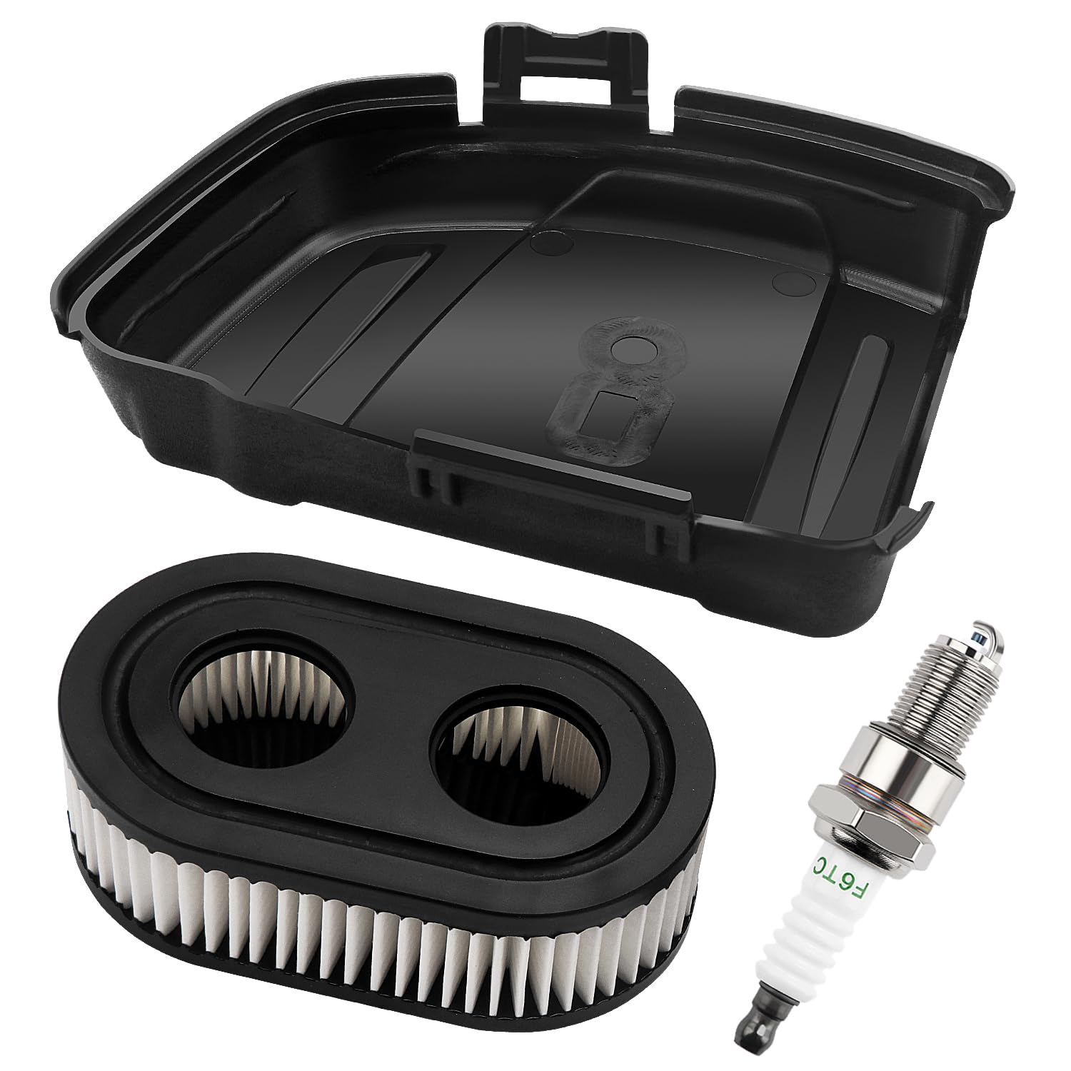 VooGenzek Air Filter Cover 594575, Air Filter Lawnmower, F6TC Spark Plug, Compatible with Briggs & Stratton Series 650EXI 675EXI 675IS Lawnmower Engines Replaces 594575 798452