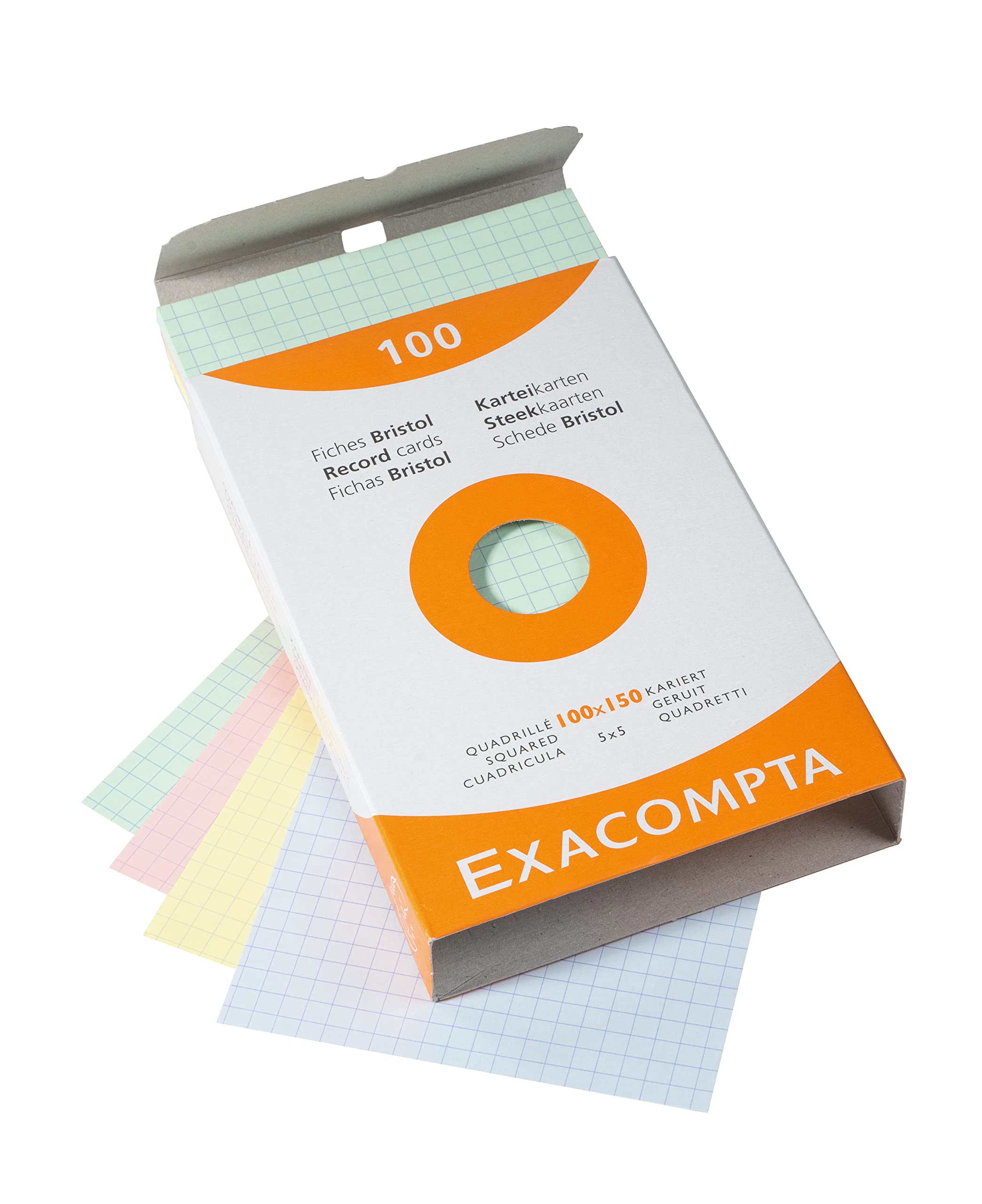 Exacompta - Ref 13272E - Bristol Squared Record Cards (Pack of 100) - 100 x 150mm in Size, 205gsm Card, Compatible with Printers - Suitable for Exam Revision & Notes - Assorted Colours
