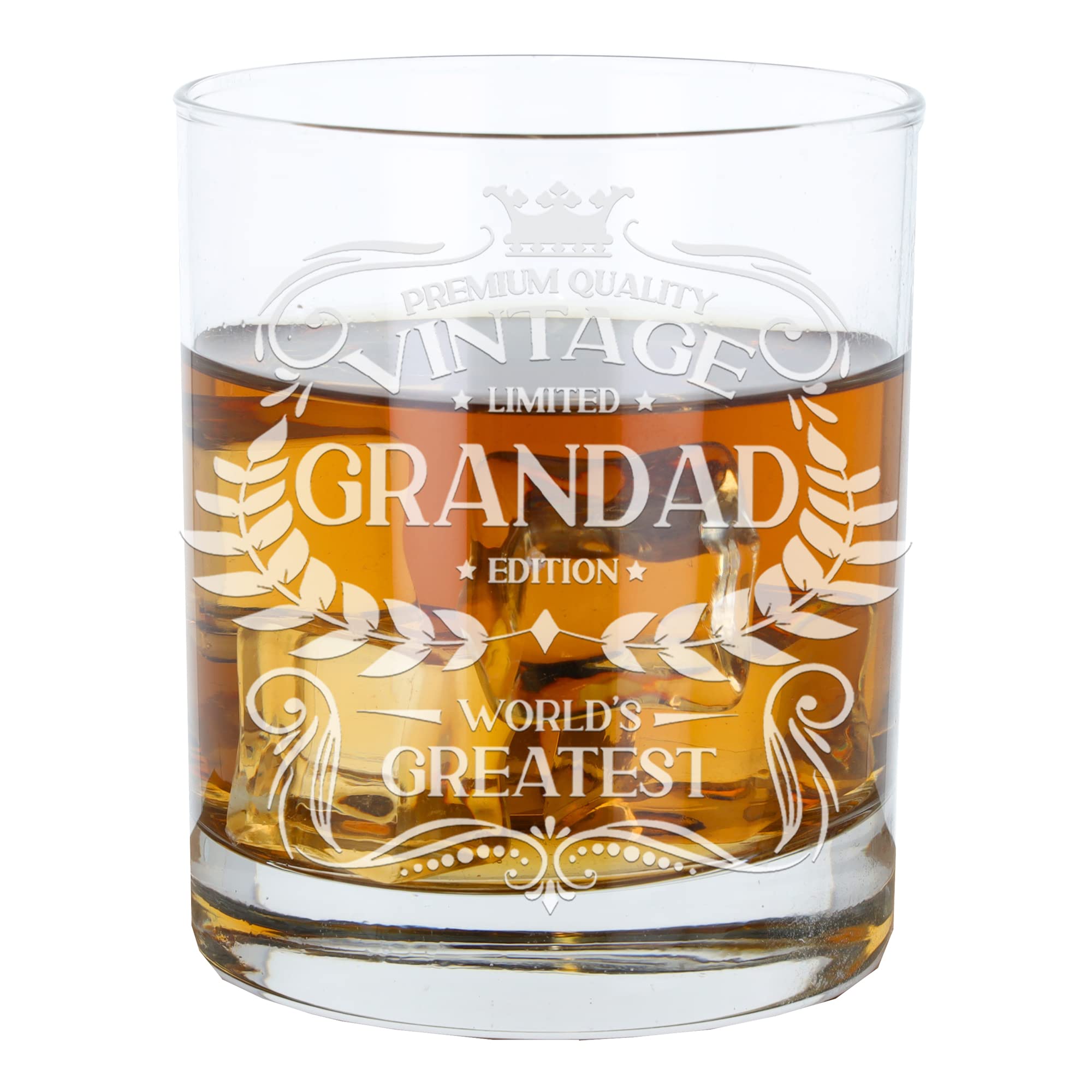 Always Looking Good Gifts for Grandad Vintage World's Greatest Grandad Engraved Whiskey Glass Present for Grandfathers Etched Whisky Bourbon Scotch Lowball Tumbler Glasses