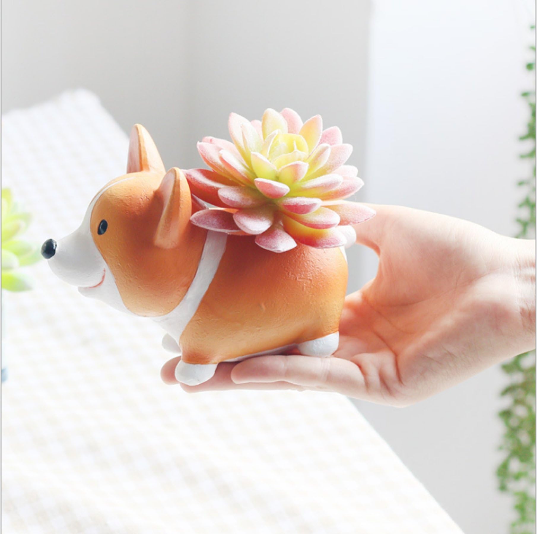 Succulent Pot Cute Animal Shaped Cartoon Home Decoration Resin Herb Planter Cactus Pot (Corgi Dog)