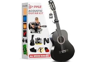 Pyle Beginner Acoustic Guitar Kit, 1/2 Junior Size All Wood Build Nylon String Instrument with Capo, Strap, Extra String Set,