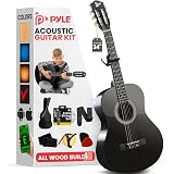 Pyle Classical Guitar Starter Kit - 34" 1/2 Size All Wood Instrument with Capo, Gig Bag, Strings, Strap, Picks (Black Gloss)