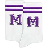 SSQBZU Striped Initial Socks with the Letter in Purple, Socks for Adult, Teens, Men&Women, Gifts for Friends, Family, etc.