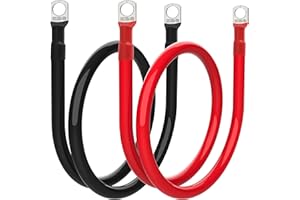 GOPAYIA 2 AWG Battery Cable 2 Gauge Battery Inverter Cables with 3/8 in Lugs Pure Copper Power Inverter Wire Set for Solar Marine Boat RV Car Motorcycle (3FT, 1 red +1 black cable)