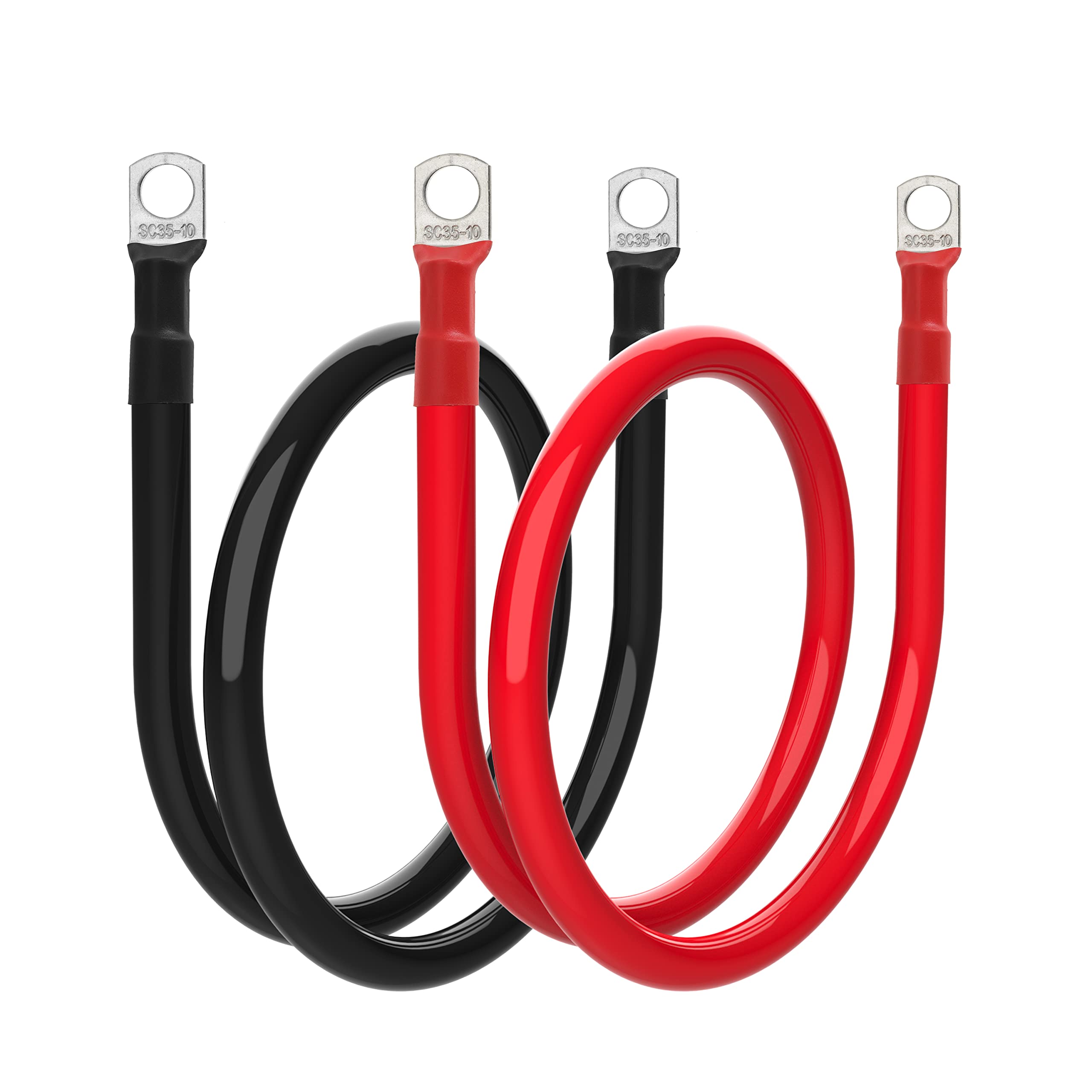 Photo 1 of 2 AWG Battery Cable 2 Gauge Battery Inverter Cables with 3/8 in Lugs Pure Copper Power Inverter Wire Set for Solar Marine Boat RV Car Motorcycle (3FT, 1 red +1 black cable)