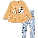 Bluey Girls Peplum Sweatshirt and Leggings Outfit Set Toddler to Big Kid Sizes (2T - 10-12)