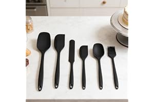 Food-Grade Silicone Spatula Set of 6, Heat Resistant Nonstick Cookware, Easy to Clean Kitchen Cooking Tools - Black