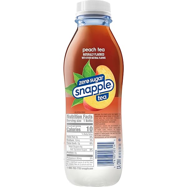 SNAPPLE ZERO SUGAR PEACH TEA, 16 FL OZ RECYCLED PLASTIC BOTTLE
