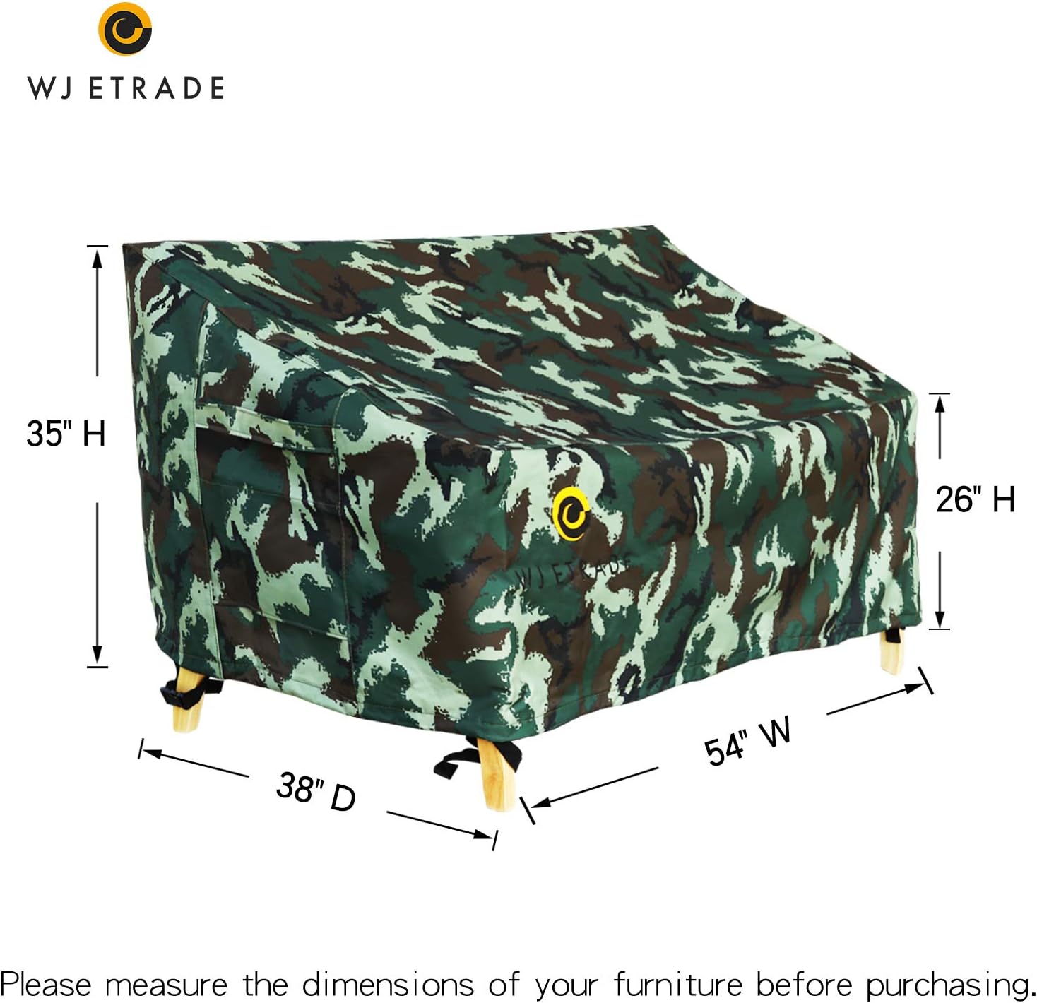 WJ eTrade Patio Loveseat Covers, Waterproof UV Resistant No Fading Heavy Duty Outdoor 2-Seat Bench Cover, 54" Wx38 Dx35 H, Camo: Garden & Outdoor